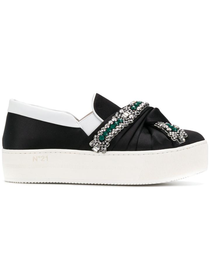 No21 Knotted Platform Embellished Sneakers - Black