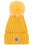 Moncler Bobble Top Beanie - Yellow & Orange