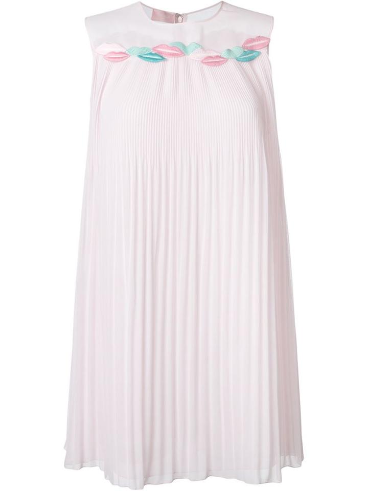 Giamba Sleeveless Embroidered Kisses Pleated Shift Dress