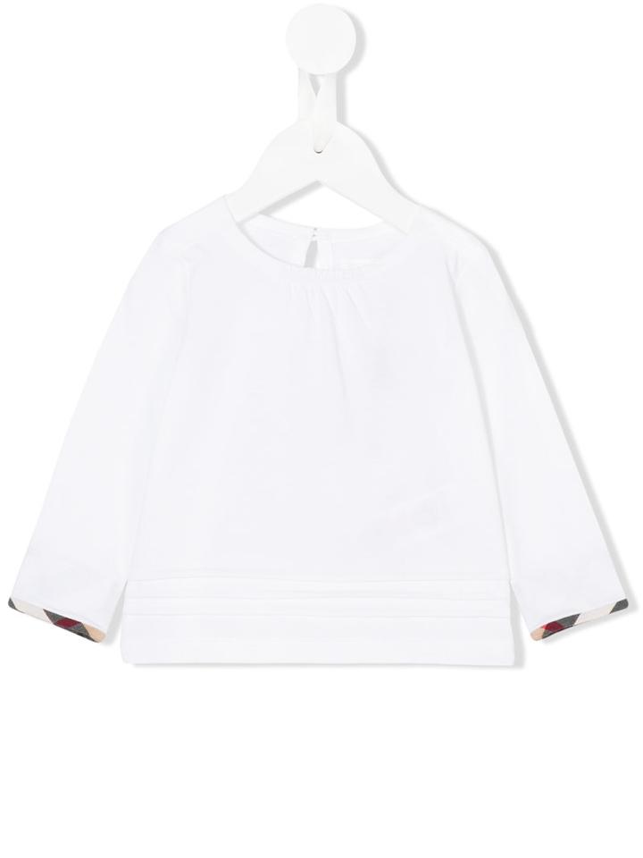 Burberry Kids - Long-sleeve Check-trim Blouse - Kids - Cotton - 12 Mth, White
