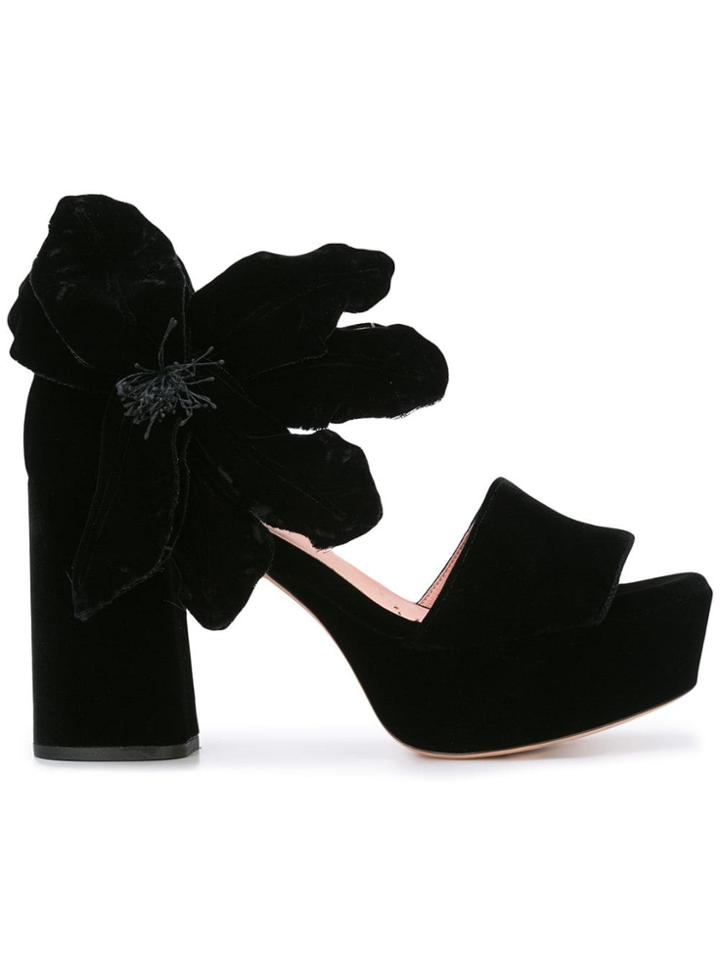 Rochas Velvet Open Toe Platform Sandals - Black