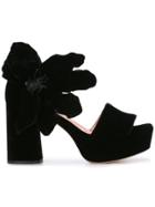 Rochas Velvet Open Toe Platform Sandals - Black