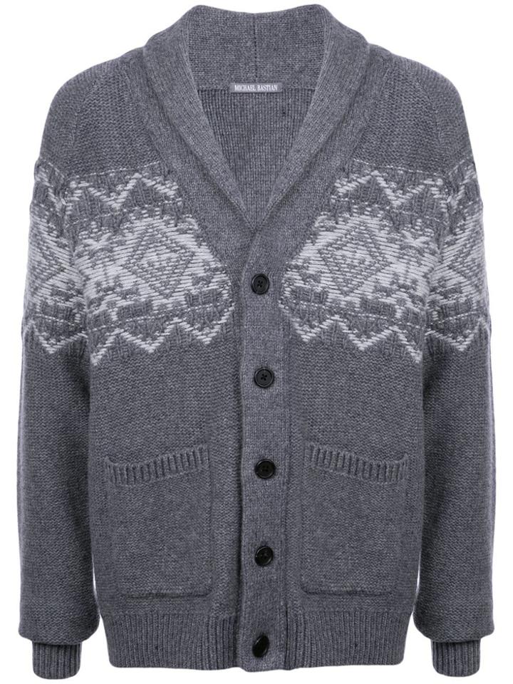 Michael Bastian Patterned Longline Cardigan - Grey