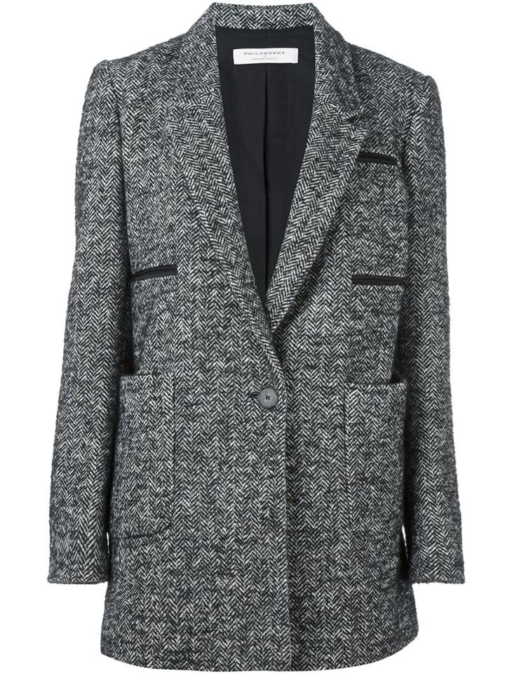 Philosophy Di Lorenzo Serafini Herringbone Single Breasted Coat, Women's, Size: 42, Black, Cotton/polyamide/polyester/virgin Wool
