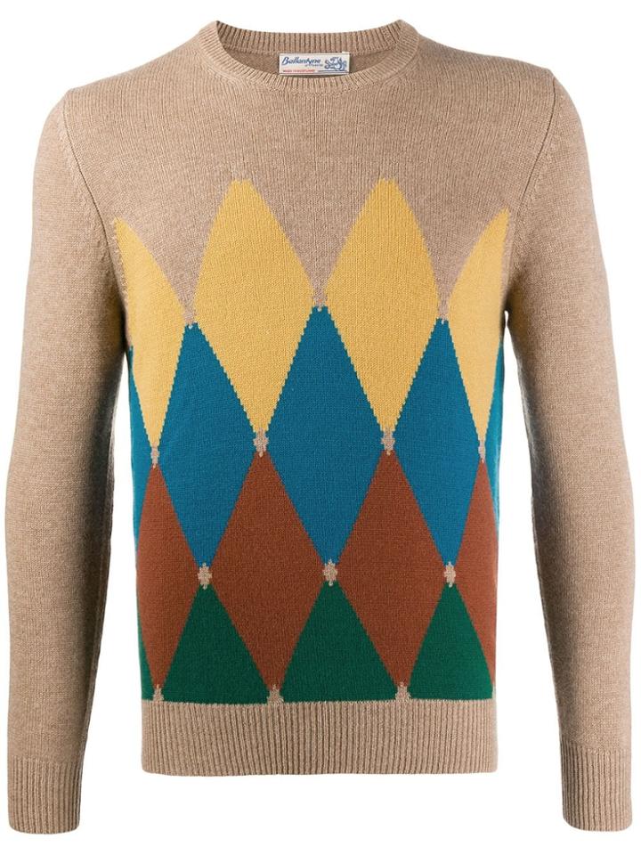 Ballantyne Geometric Print Jumper - Brown