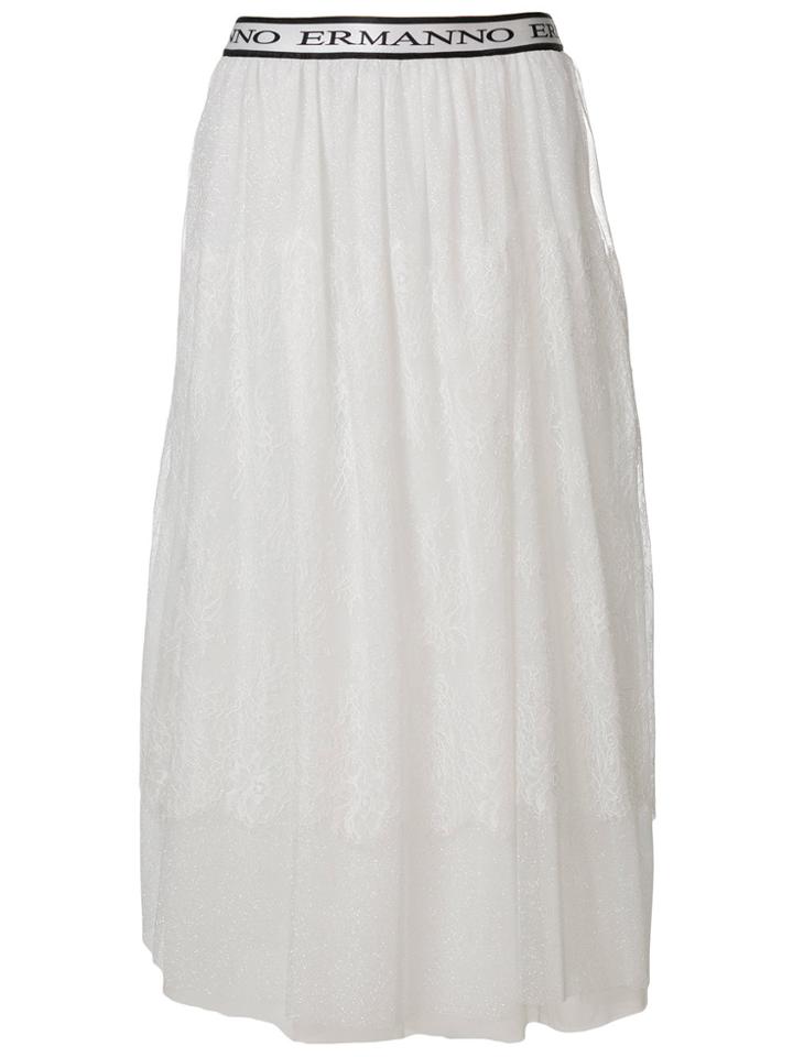 Ermanno Ermanno Logo-waistband Lace Maxi Skirt - White