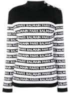 Balmain Logo Striped Sweater - Black