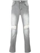Stampd Ripped Slim-fit Jeans, Men's, Size: 28, Grey, Cotton/spandex/elastane