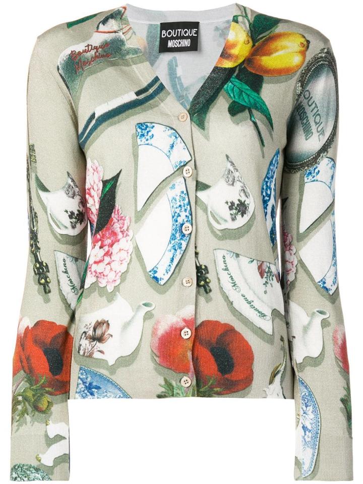 Boutique Moschino Pottery Print V-neck Cardigan - Neutrals