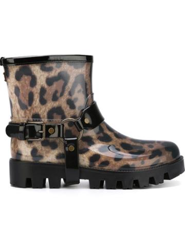 Dolce & Gabbana Leopard Print Rain Boots, Women's, Size: 37, Brown, Pvc/rubber