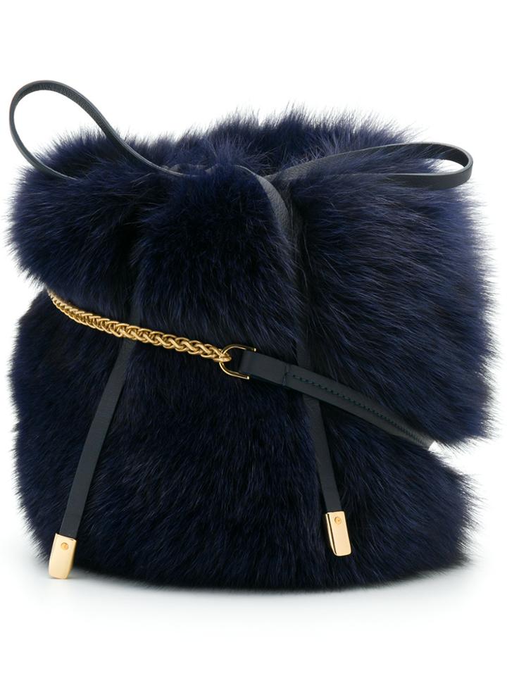 Mr & Mrs Italy Fox Fur Shoulder Bag - Blue