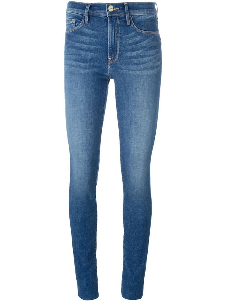 Frame Denim Worn Effect Skinny Jeans, Women's, Size: 27, Blue, Cotton/polyester/spandex/elastane