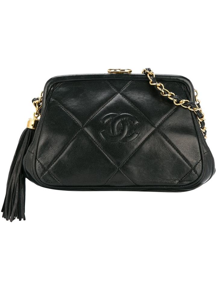 Chanel Vintage Diamond Stitch Fringe Chain Bag - Black