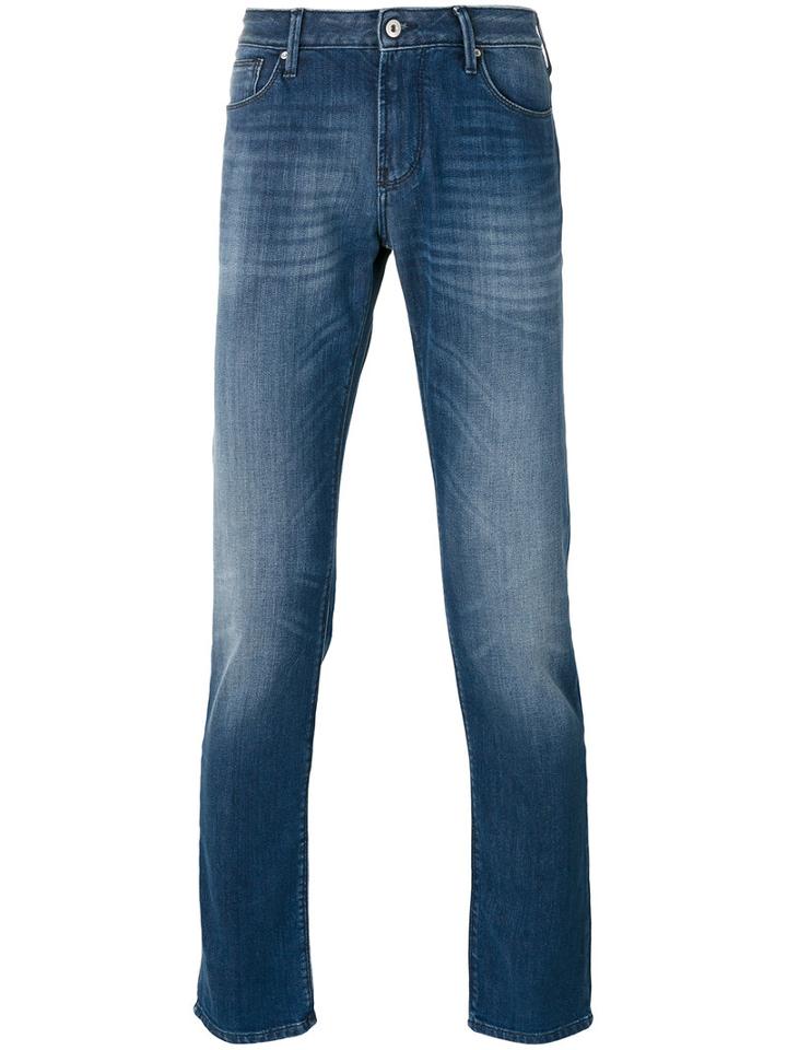 Armani Jeans - Folded Hem Skinny Jeans - Men - Cotton/spandex/elastane - 38, Blue, Cotton/spandex/elastane