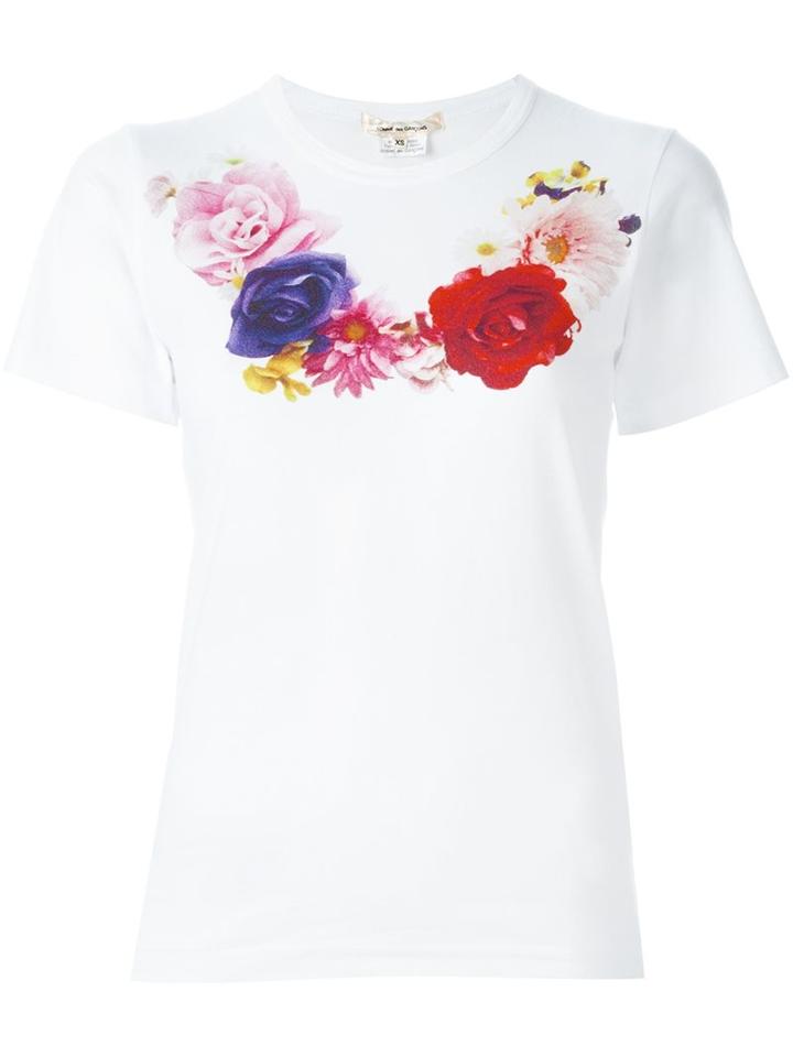 Comme Des Garçons Floral Print T-shirt, Women's, Size: Medium, White, Cotton