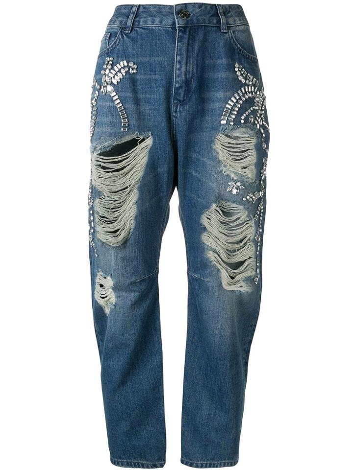 Twin-set Distressed Twist Leg Jeans - Blue