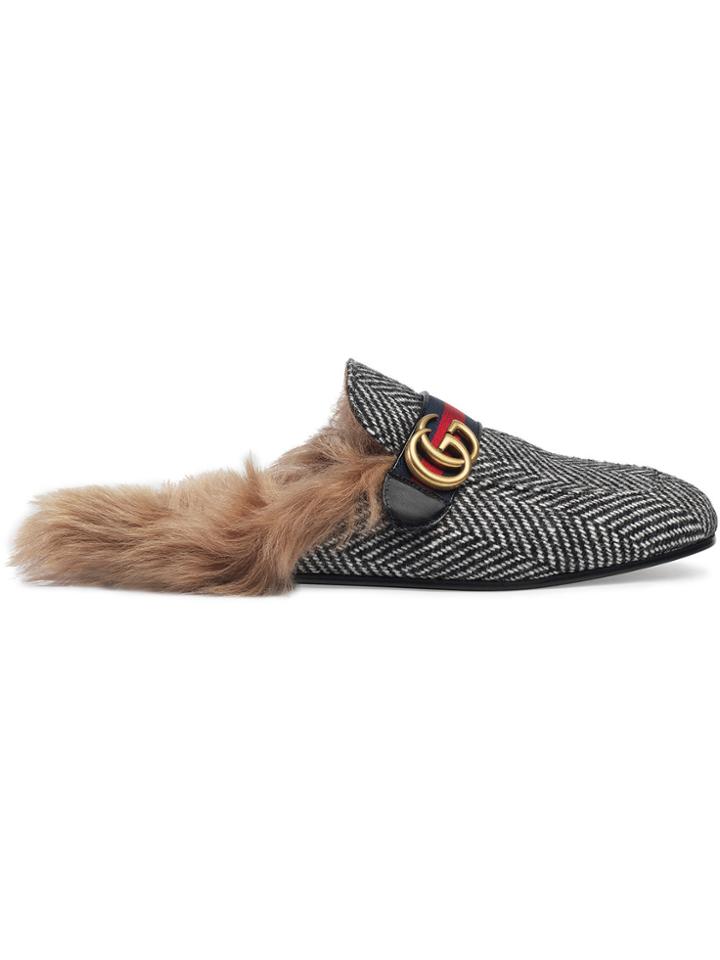 Gucci Princetown Herringbone Slipper With Double G - Black