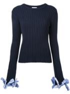 Irene Bow Cuff Jumper, Women's, Size: 36, Blue, Cotton
