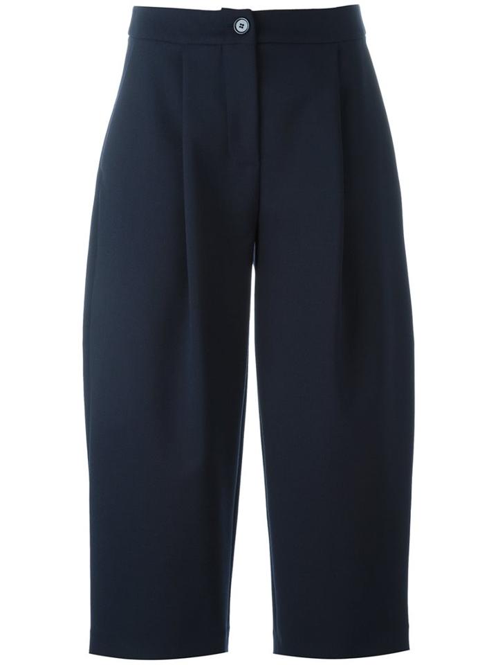 Erika Cavallini Front Pleat Cropped Trousers, Women's, Size: 44, Blue, Polyester/spandex/elastane/virgin Wool