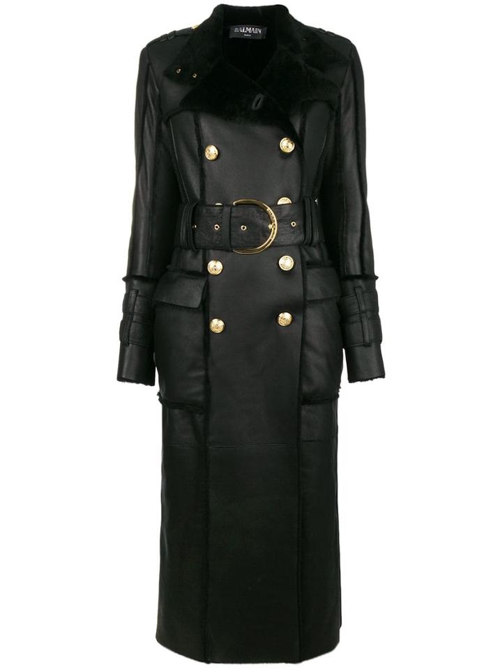 Balmain Double-breasted Belted Coat - Black