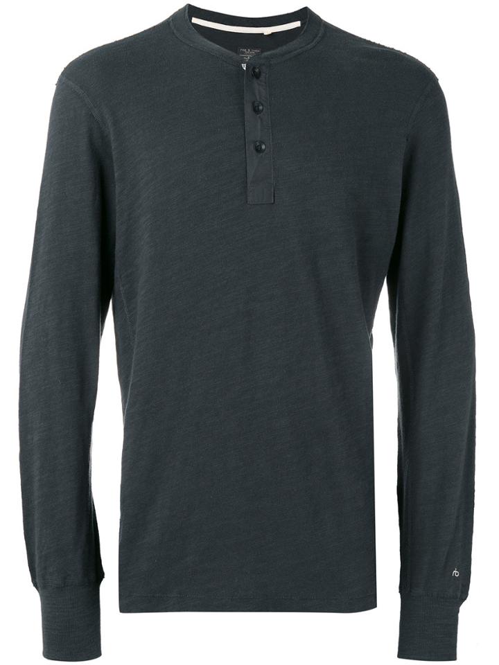 Rag & Bone Buttoned Neck Longsleeved T-shirt - Black