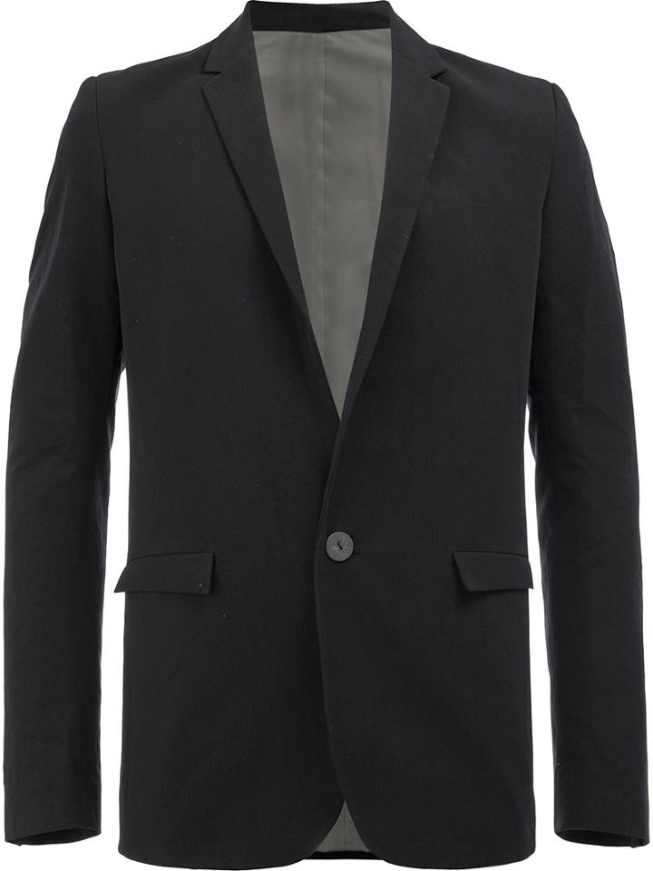 Label Under Construction Flap Pockets Blazer, Men's, Size: 50, Black, Silk/cotton/linen/flax