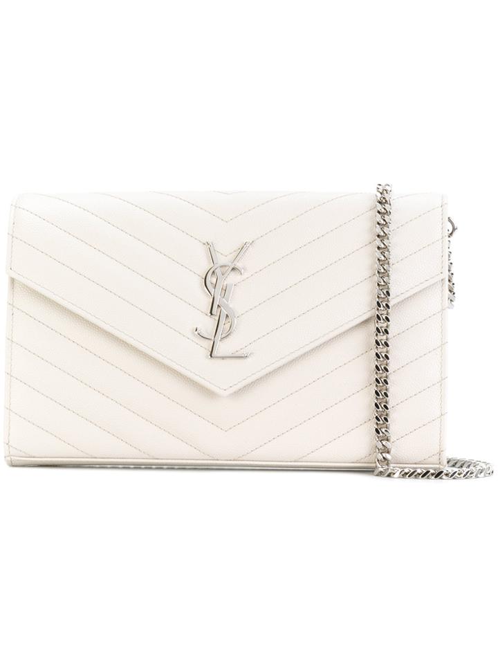Saint Laurent Monogram Chain Wallet - Nude & Neutrals