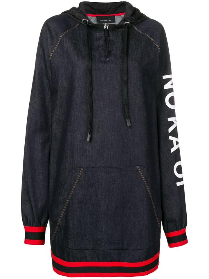No Ka' Oi Printed Stripe Trim Zip Hoodie Dress - Blue