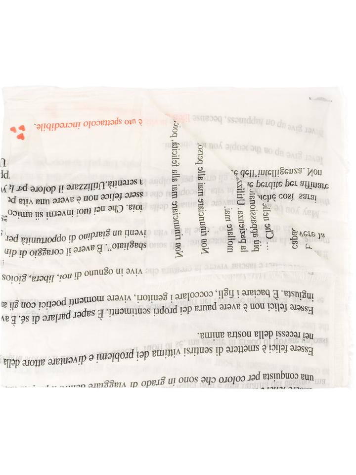 Faliero Sarti Text Print Scarf, Adult Unisex, White, Cotton