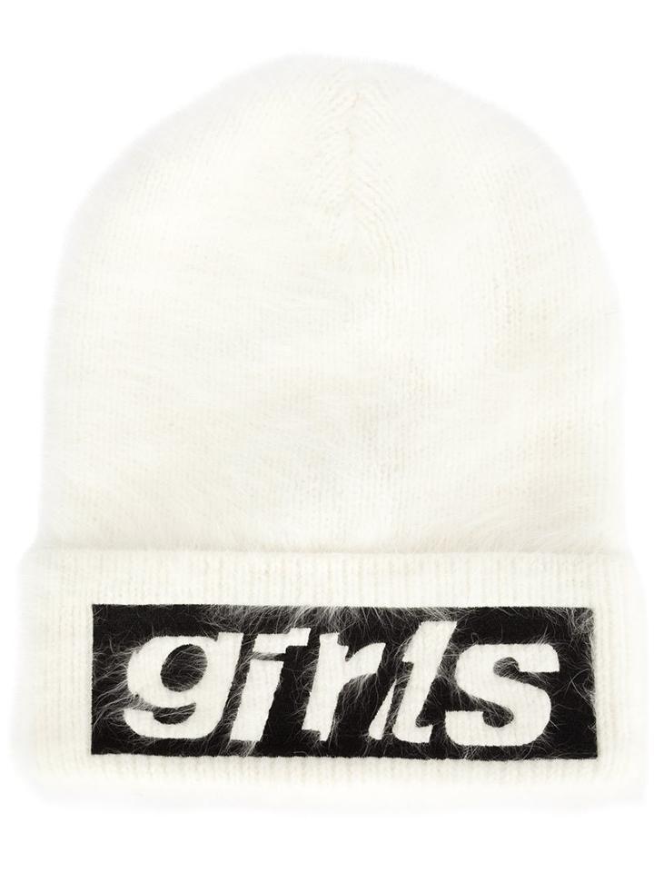 Alexander Wang Girl Embroidered Beanie, White, Polyamide/angora