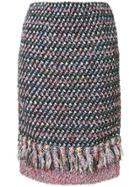 Coohem Tweed Fringed Pencil Skirt - Blue