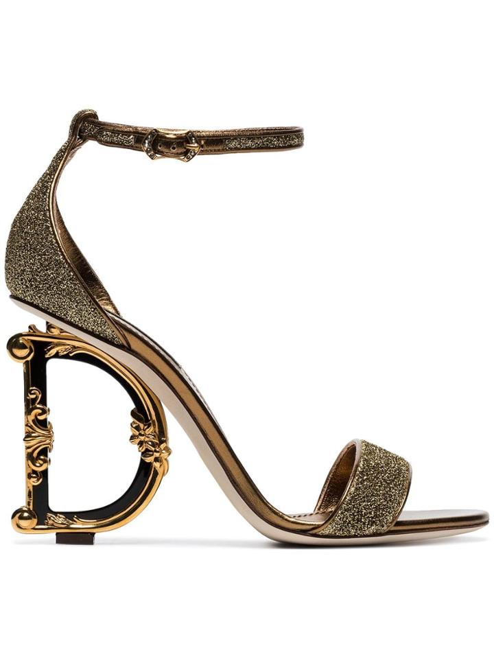 Dolce & Gabbana Gold-tone Metallic 105 Logo Heel Sandals