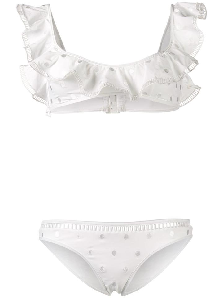 Zimmermann Polka Dot Frilled Bikini - White