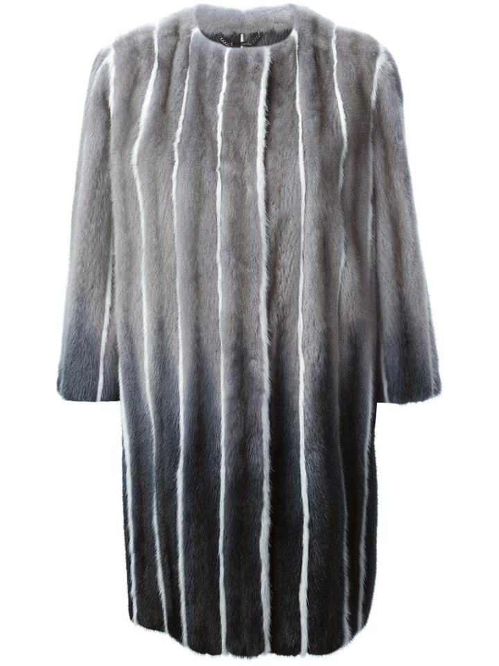 Fendi Striped Fur Cocoon Coat - Grey
