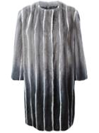 Fendi Striped Fur Cocoon Coat - Grey