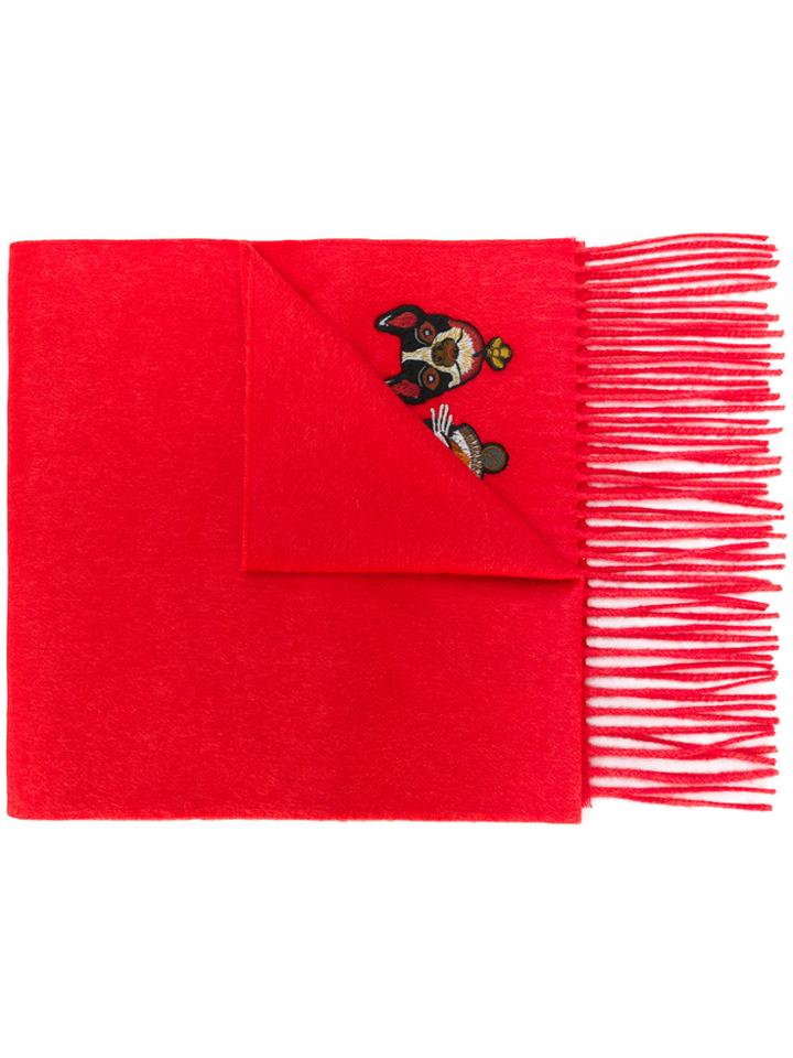 Gucci Fringed Dog Print Scarf - Red