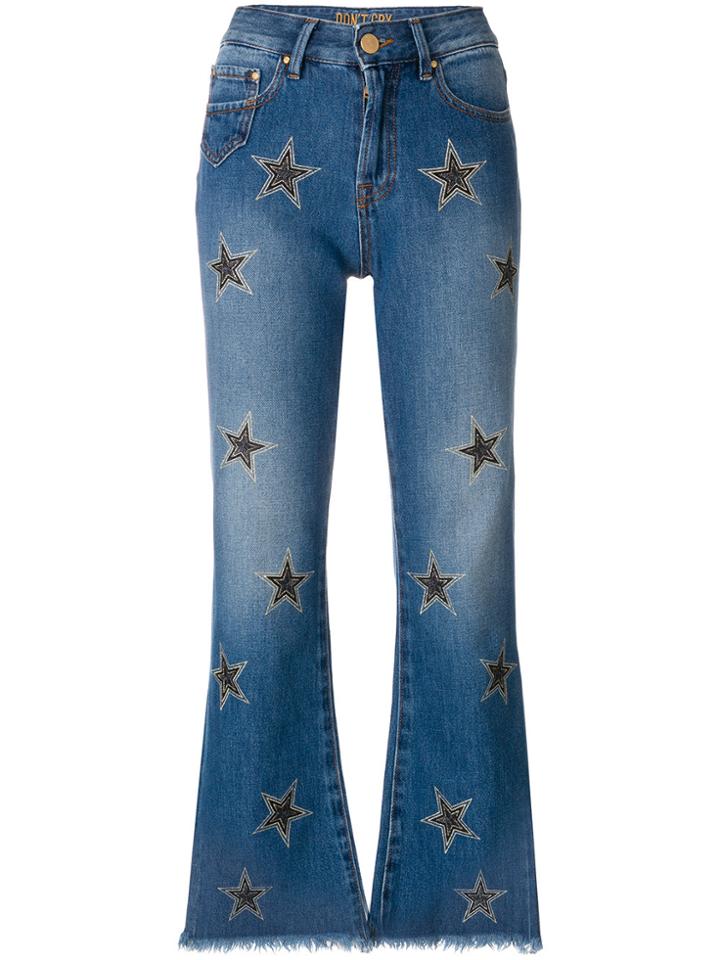 Don't Cry Cropped Flared Jeans - Blue