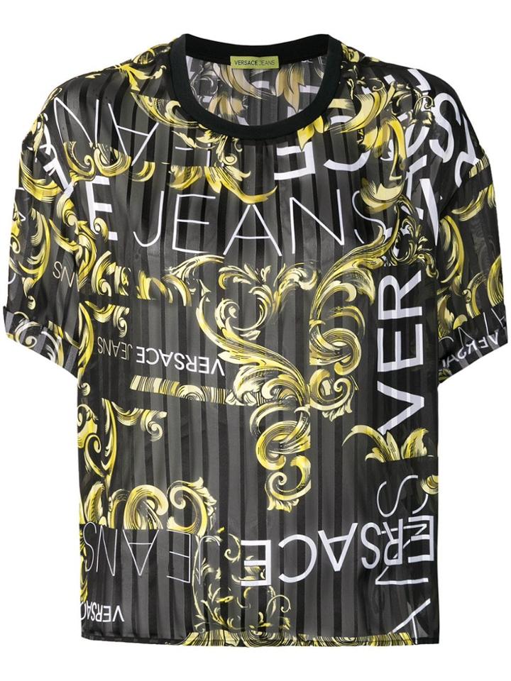 Versace Jeans Golden Leaf Print Top - Black
