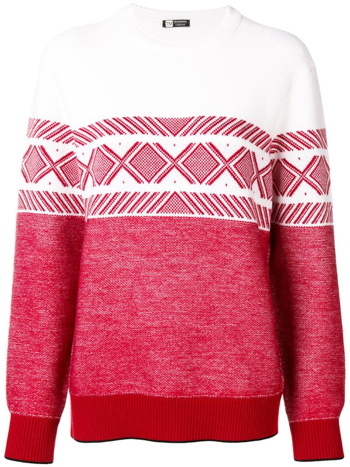 Z Zegna Geometric Pattern Stripe Jumper - Red