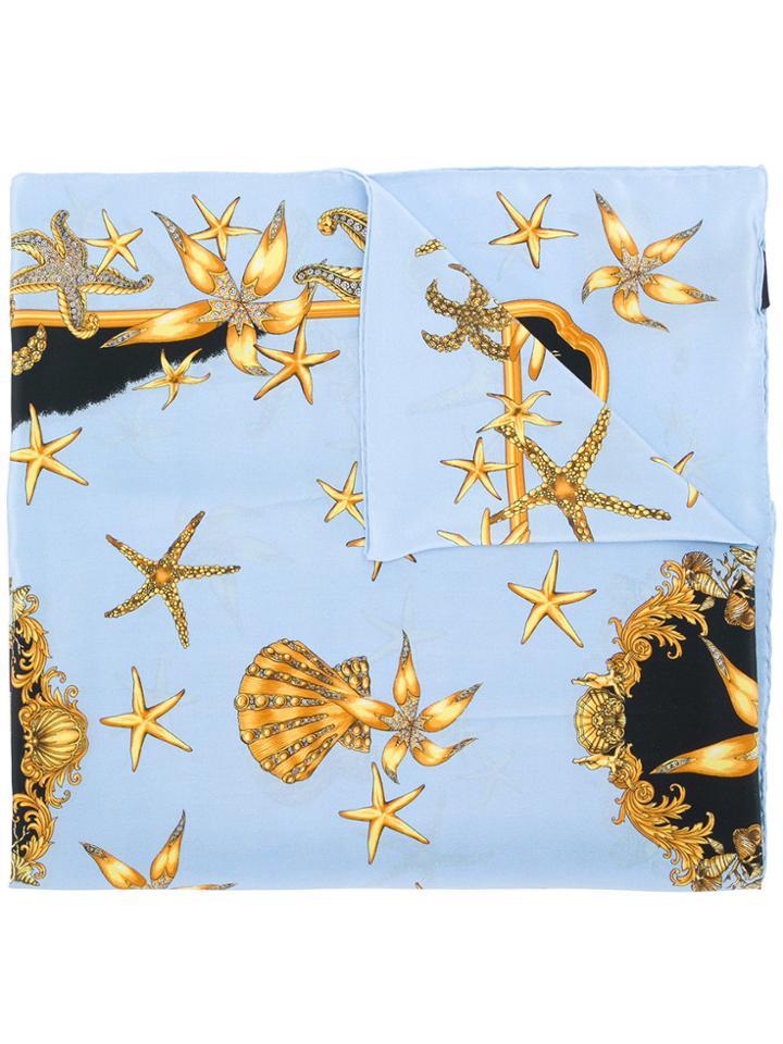 Versace Sea Print Design Scarf - Blue