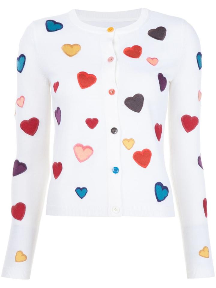 Alice+olivia Heart Embroidered Cardigan, Women's, Size: Xs, White, Polyester/wool