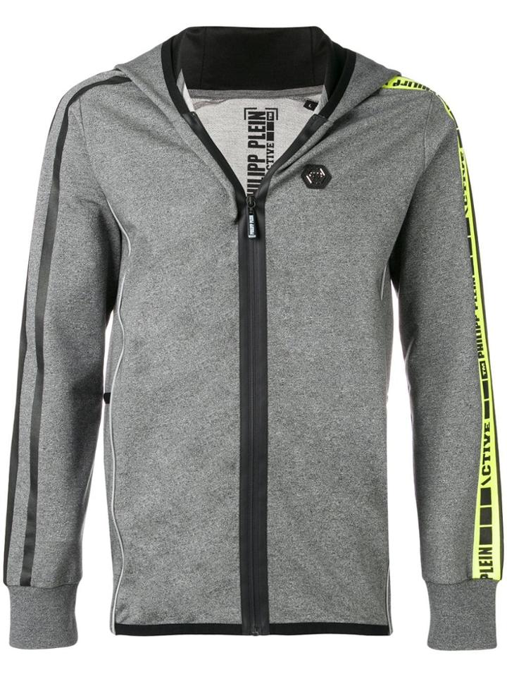 Philipp Plein Logo Stripe Zip Front Hoodie - Grey
