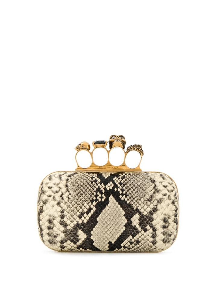 Alexander Mcqueen Snakeskin Effect Four Ring Box Clutch - White