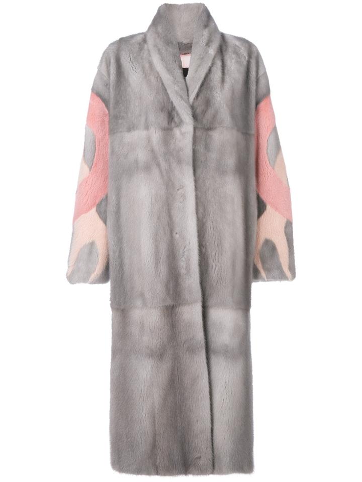 Liska Patterned Sleeve Coat - Grey