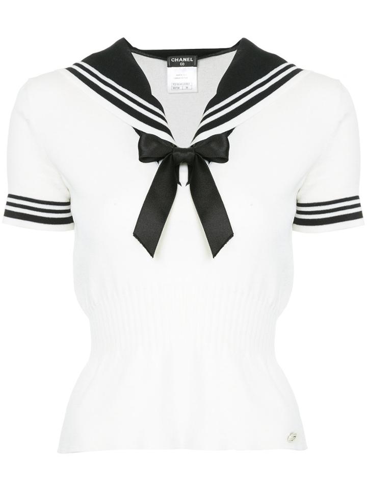 Chanel Vintage Contrast Short-sleeve Top - White