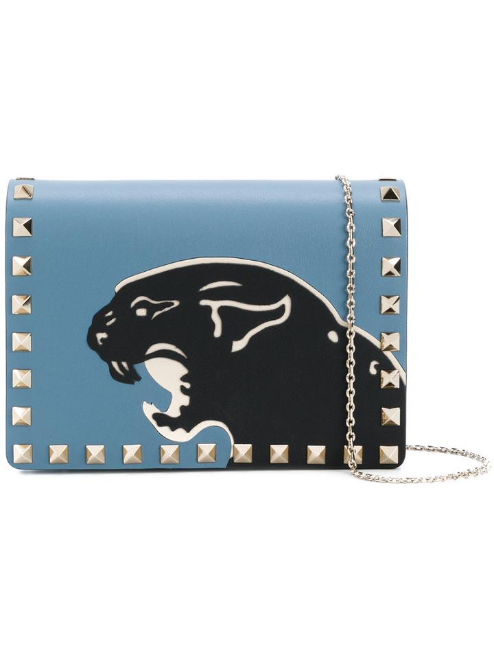 Valentino - Valentino Garavani Rockstud Panther Crossbody Bag - Women - Calf Leather/metal - One Size, Blue, Calf Leather/metal