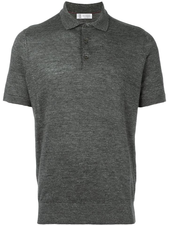 Brunello Cucinelli Shortsleeved Polo Shirt, Men's, Size: 52, Grey, Linen/flax/cotton