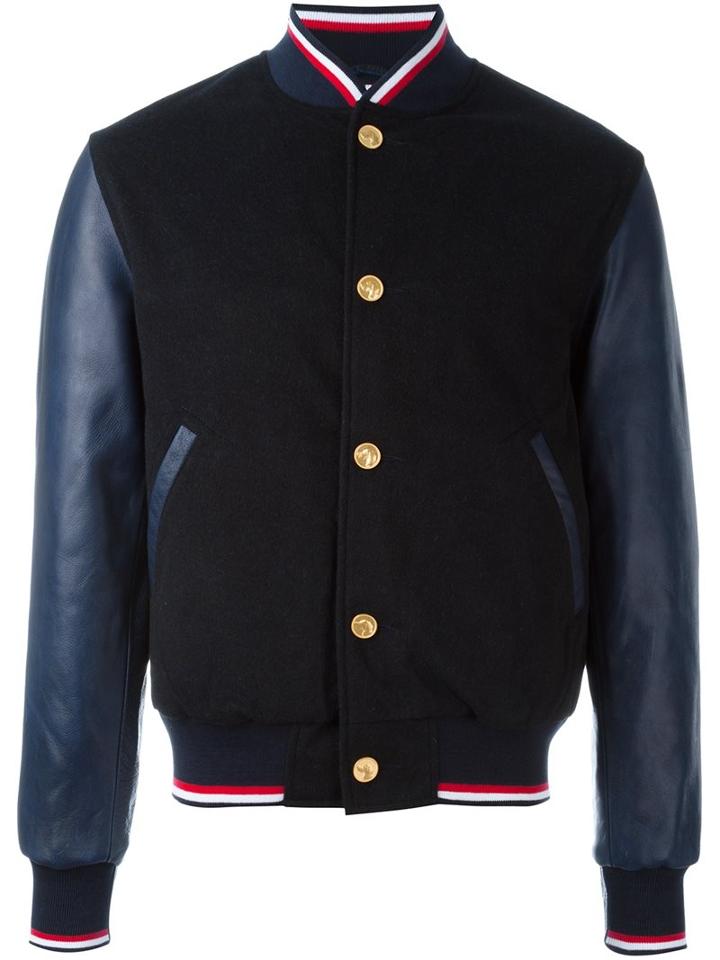 Thom Browne Leather-sleeve Bomber Jacket