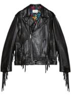 Gucci - Leather Biker Jacket - Women - Silk/leather - 42, Black, Silk/leather