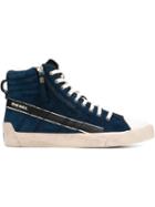 Diesel D-string Hi-top Sneakers, Men's, Size: 44, Blue, Leather/suede/polyester